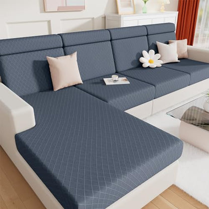 Jacquard Couch Cushion Covers, L Shape Sectional Sofa Slipcovers | Diamond Lattice, L Shape Sectional Fit, Washable, Chaise Cushion Cover, Sofa Protection (1 Piece for Chaise) - color: Grey, size: Chaise (1 Piece)