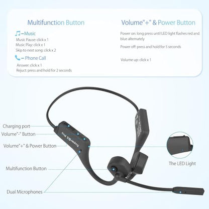 Bone Conduction Headphones with Boom Mic Bluetooth Open Ear Wireless Computer Headsets PC with Mic Noise Canceling Bluetooth Earphones with Microphone for Office Use Driving Meeting - color: Q3Pro-Black
