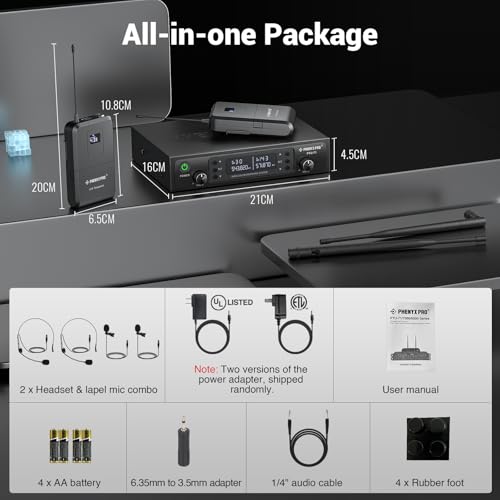 Phenyx Pro Dual UHF Auto Scan Headset/Lapel Wireless Microphones PTU-71-2B | 2 Bodypacks, 2 x 100 Frequencies, Hands-Free Speaking, Live Vocals, Worship Services, DJ Sets