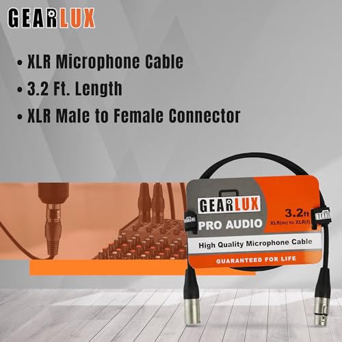 Gearlux XLR Microphone Cable, Fully Balanced, Male to Female, 3.2 Feet - Single Pack - size: 3.2 Ft, style: 1 Pack