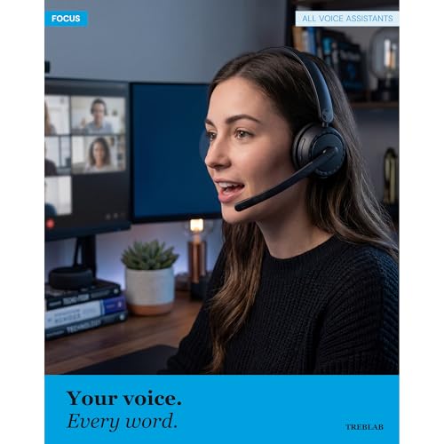 TREBLAB C7-Pro Wireless Bluetooth Headset, 60H Playtime, Bluetooth 5.3 | 40mm Drivers, Type-C Fast Charging, IPX4 Waterproof, Wireless Headset with Mic for Work, Home Office, Calls, Laptop, PC