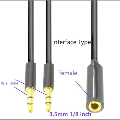 3.5mm 1 Female to 2 Male Stereo Audio Y Splitter Cable19.68inch | 3.5mm Adapter Splitter TRS Y Splitter Cable Gold-Plated Jack for Earphone PC Smartphone MP4 Speaker 50cm Black