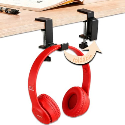 Aluminum Table Hooks 2 Pack, Foldable Under Desk Hooks for Backpack Headphone Purse, Portable Hanger, Heavy Duty Load, No Drill Tool-Free Installation, Space Saving Organizer Universal Fit