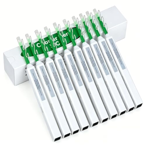 Fiber Optic Pen Cleaner for SC/ST/FC, 2.5mm UPC/APC Ferrule Cleaner,One-Push Fiber Optic Cleaning Tool with Extendable Probe (2.38” to 3.63”), 800+ Cleans per Unit, Anti-Static - 10 Pack - size: 2.5mm