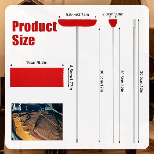 4pcs Grand Piano Soundboard Cleaning Tools, Big & Small Brush Head Cleaning Tool with Extension Rod and Soft Fiber Cloth Piano Cleaning Kit Piano Soundboard Cleaner | Tool with Extension Rod and Soft Fiber Cloth Piano Cleaning Kit Piano Soundboard Cleaner