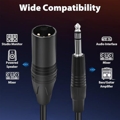 XLR to 1/4 Cable, XLR Male to 6.35mm TRS Quarter Inch, 10 FT | Balanced Mic Cable to 1/4 Inch Male, Oxygen-Free Copper, Nickel-Plated Connector w/ PVC Jacket – for Speaker Amplifier