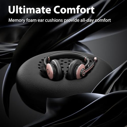 Wireless Headset with Mic for Work, Bluetooth Headphones with Microphone Noise Canceling & USB Dongle, Handsfree 26+ Hours Battery & Mute Button, for Office/Call Center/Laptop/MS Teams/Conference