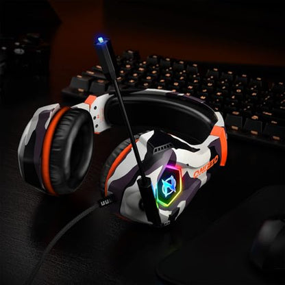 Ozeino Gaming Headset for PC, Ps4, Ps5, Xbox Headset with 7.1 Surround Sound, Gaming Headphones with Noise Cancelling Mic RGB Light Over Ear Headphones for Xbox Series X/S, Switch-Camo - color: Camo