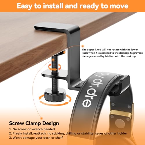 Headphone Hanger Holder Stand-Under Desk Headphone Hanger， Headset Hook Holder Space-Saving Aluminum Stand with Universal Fit for Gaming PC Accessories (Black-1PCS)