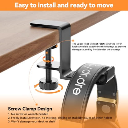 Headphone Hanger Holder Stand-Under Desk Headphone Hanger， Headset Hook Holder Space-Saving Aluminum Stand with Universal Fit for Gaming PC Accessories (Black-1PCS)