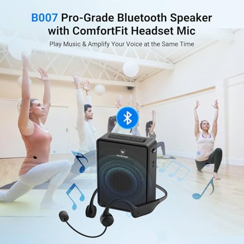 Voice Amplifier Wireless Ear-Hook Headset Microphone B007 | Portable Microphone and Speaker Pa System , 15W Speaker with Noise Cancelling Bluetooth Mic for Teachers, Fitness, Elderly