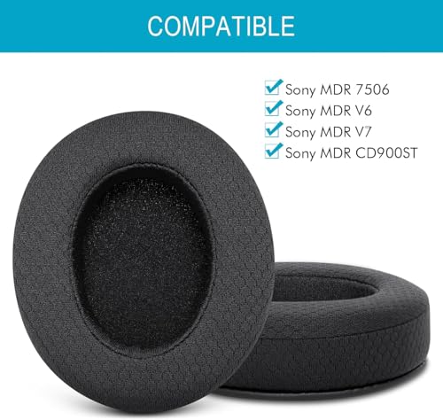 Replacement Ear Pads for Sony MDR 7506 V6 V7 MDR-CD900ST (Black) | Mesh Fabric MDR Headphones Earpad Cushions with Memory Foam