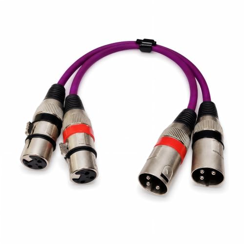 XLR Cable 1ft 2-Pack, Male to Female 3-Pin Balanced Patch Cable, OFC Triple-Shielded Zinc Alloy Mic Cord for Studio, for Shure, for Audio-Technica