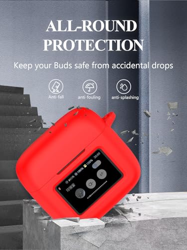 Case for JBL Tour Pro 3 - True Wireless Noise Cancelling Earbuds, Soft Silicone Protective Portable Scratch Shock Resistant with 2pack Screen Protector &Cleaner Kit & Carabiner & Lanyard，Red - color: RED