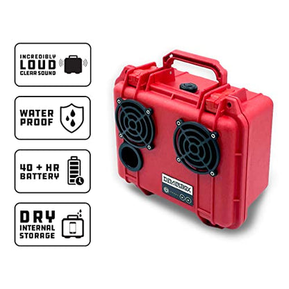 DemerBox: Waterproof, Portable, and Rugged Outdoor Bluetooth Speakers. Loud Sound + Deep Bass, 40+ hr Battery Life, Dry Box + USB Charging, Multi-Pairing Party Mode (Marooga Red, DB2) - color: Marooga Red
