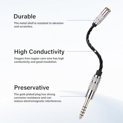 SinLoon 4.4mm Male to 3.5mm Female Audio Adapter Cable, 15cm HiFi Short Cord, Oxygen-Free Copper Braided, Gold-Plated Balanced to Stereo Converter (Black)