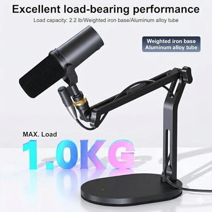 Desktop Microphone Stand,Gaming Microphone Boom Arm Stand,Weighted Base | Aluminum Mic Arm with 3/8" to 5/8" adapter, compatible with most mics for podcast and streaming