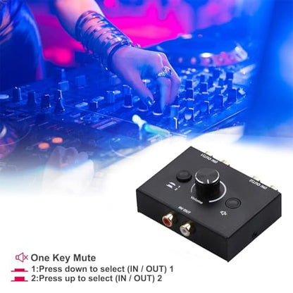 2 in 1 Out 2 Port RCA Stereo Audio Switch, Bi-Directional Audio Switcher, Speaker Switch, No External Power Required