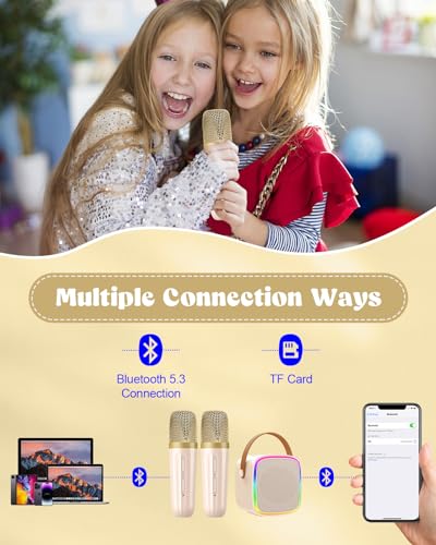 Mini Karaoke Machine with 2 Wireless Microphones Kids Toys | Portable Bluetooth Speaker for Kids Adults Toddler, Christmas Girls Toys for 4 5 6 7 8 9 10 12 Year Old Birthday Gift Ideas - color: Beige