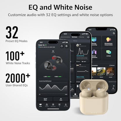 TOZO T6 Wireless Earbuds Bluetooth 5.3 Stereo Sound in Ear Headphones | 50H Long Playtime Ear buds with Charging Case, App Customizable EQs, IPX8 Waterproof Earphones, AI Calls, Deep Bass - color: Khaki