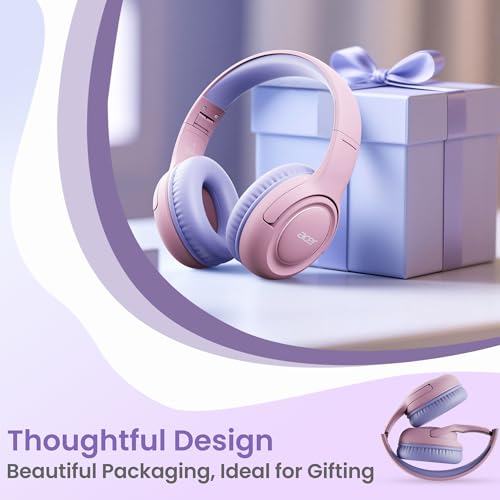 Acer Kids Headphones for School, 85-94dB Limiter, 3.5mm Jack, w/Mic HK03 | Foldable Wired Over Ear Headphones, for Toddler School/Tablet/iPad/PC/Travel, Pink-Purple - color: Pink Purple