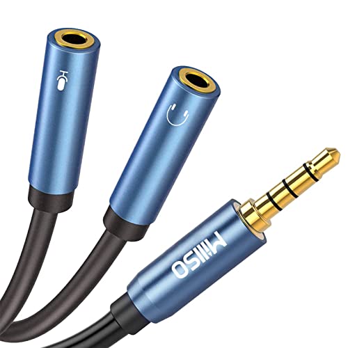 3.5mm Headphone Splitter Adapter CTIA Stereo Audio Mic Splitter | 2 TRS Female to 1 TRRS Male Headset Adapter for Dual-Plug Game Headset to Xbox, PS4, Phone, Laptop, PC - 30 cm / 12 inch - color: Sapphire Blue