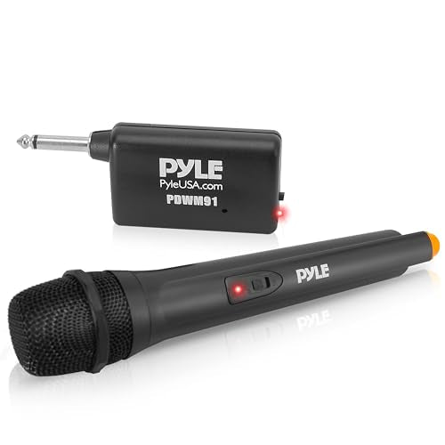 Portable VHF Wireless Microphone System - Professional Battery Operated Handheld Dynamic Unidirectional Cordless Microphone Transmitter Set w/Adapter Receiver, for PA Karaoke DJ Party - Pyle PDWM91.5