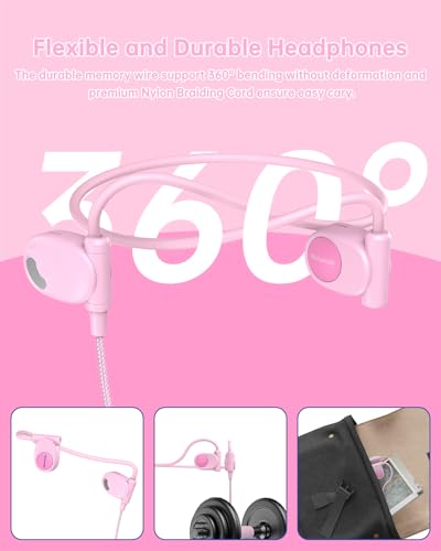 Mehomeli Kid Headphones, Air Conduction Open Ear Headphones, 3.5mm Jack | Ultra-Comfort, Ergonomic and Lightweight Design Perfect for School and Outdoor Activities, Pink - color: Pink