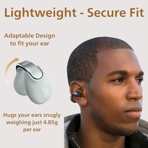 JVC Nearphones HANP1TH Open Ear True Wireless Headphones, Ice Gray | Bluetooth 5.3, 24H Playback, IPX4 Water Resistant, Built-in Mic, Ear Clip Design - color: Ice Gray