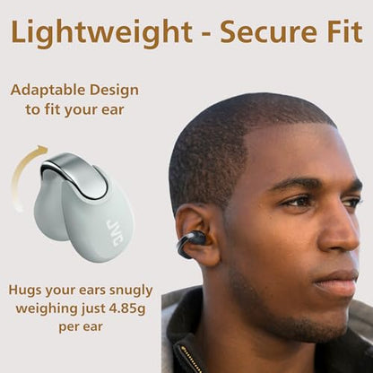 JVC Nearphones HANP1TH Open Ear True Wireless Headphones, Ice Gray | Bluetooth 5.3, 24H Playback, IPX4 Water Resistant, Built-in Mic, Ear Clip Design - color: Ice Gray