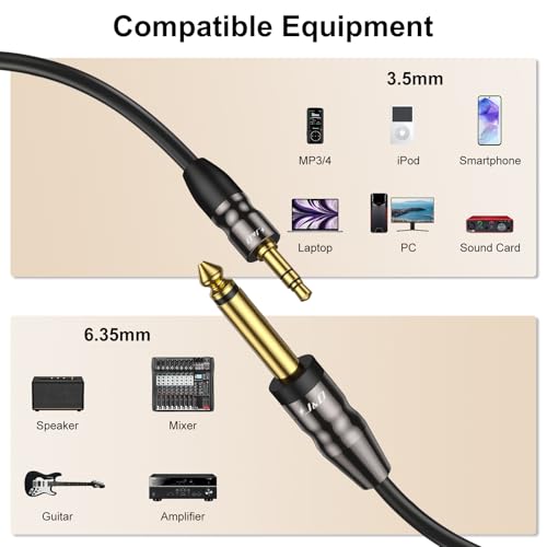 J&D 3.5mm to 6.35mm Stereo Audio Cable 3.3 Feet, 1/8 to 1/4 Cable, 3.5mm TRS Male to 1/4 Male Mono Interconnect Stereo Aux Jack Adapter Cable for Guitar, Bass, Home Theater Devices, Speaker - size: 3.3 Feet