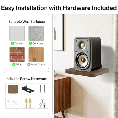 Aiweiwa Small Speaker Shelf Wall Mount Pair, 5.3" x 6.7" Adjustable Rear Speaker Wall Mount Shelves for Small Surround Sound Speakers, Wooden Floating Speaker Wall Shelves, Up to 7 lbs Per Shelf