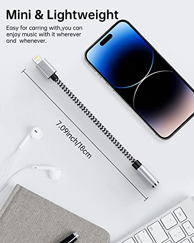 3.5mm to Lightning Adapter, Apple Dongle Jack Headphone Adapter Converter | [Mfi Certified]2pack Male to Female Aux Audio Dongle Ox Connector for iPhone 14 Pro Max/13/12/11/XR/XS/SE/8 Plus, iPad, iPod - color: Black, White