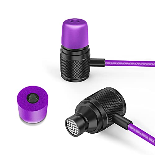 LUDOS Ultra Wired Earbuds in-Ear Headphones, 5 Years Warranty, Earphones with Microphone, Noise Isolating Ear Buds, Memory Foam for iPhone, Samsung, School Students, Kids, Women, Small Ears - Purple - color: Purple, style: 3.5 mm