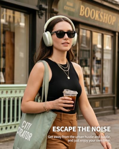 Wentronic YG01 Wireless Over-Ear Headphones, Active Noise Cancelling, Up to 58H Battery Life, Bluetooth 5.3, Great for Travel & Office, USB-C Lossless Audio, Microphone for iPhone Android - Green