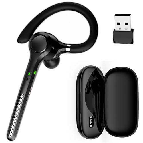 Bluetooth Headset with 500mAh Charging Case,Bluetooth earpiece 50Hrs Talk Time with Microphone for Computer Cell Phones, Noise Canceling Headphones for Office