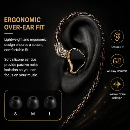 Hi-Fi Wired In-Ear Monitor Headphones, Detachable Cable IEM Earbuds with Ergonomic Noise Isolating Design, 3.5MM Earphones Clear Sound for Music, Gaming, Studio Monitoring & Audiophiles (Without Mic) - color: Black