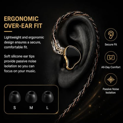 Hi-Fi Wired In-Ear Monitor Headphones, Detachable Cable IEM Earbuds with Ergonomic Noise Isolating Design, 3.5MM Earphones Clear Sound for Music, Gaming, Studio Monitoring & Audiophiles (Without Mic) - color: Black