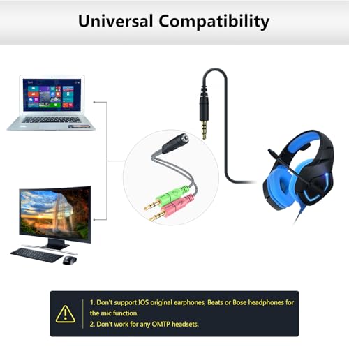 Headphone Splitter for Computer CTIA 3.5mm TRRS Female to 2 TRS Male | Braided Mic Audio Jack Y Adapter Headset Splitter Cable for PC, Laptop to Gaming Headset - 8inch/20cm - size: 1 Pack / 0.6 Feet