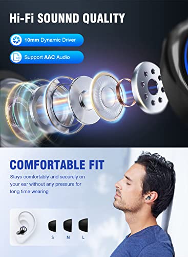 Wireless Earbuds 200hrs Bluetooth Playback, IPX7 Waterproof, Noise Canceling LED Power Display Earphones with Charging Case, In-Ear, Headphones with Mic for Phone Smart TV Laptop Computer Android iOS