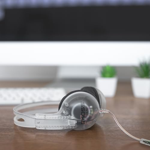 Koss CL/5i Clear Retro 90s Style On-Ear Headphones, Microphone Wired Plug | Transparent Design, In-Line Microphone and Remote, 3.5mm Jack
