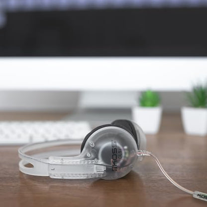 Koss CL/5i Clear Retro 90s Style On-Ear Headphones, Microphone Wired Plug | Transparent Design, In-Line Microphone and Remote, 3.5mm Jack
