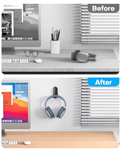 OMOTON Headphone Stand for Desk, Foldable Sticky Headset Stand Holder, Headphone Holder Hook Mount with Non-Slip Silicone, PC Gaming Accessories for Airpods Max, All Earphones- Black