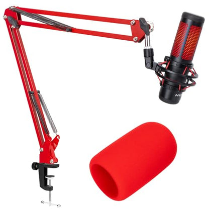 SUNMON HyperX QuadCast Boom Arm - Red Boom Arm for Hyper x QuadCast with Red QuadCast Pop Filter, Sound Insulation and Noise Reduction, HyperX QuadCast Microphone Arm with 3/8" to 5/8" Adapter