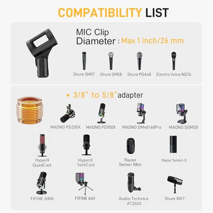 MAONO Boom Arm Microphone Stand: Adjustable Metal Suspension Mic Boom Arm for Podcast Gaming Streaming Recording,with Desk Clamp and 3/8" to 5/8" Screw Adapter-Max Load 1KG BA20 Black | 1kg max load, 3/8 to 5/8 adapter, suspension design, podcast gaming s