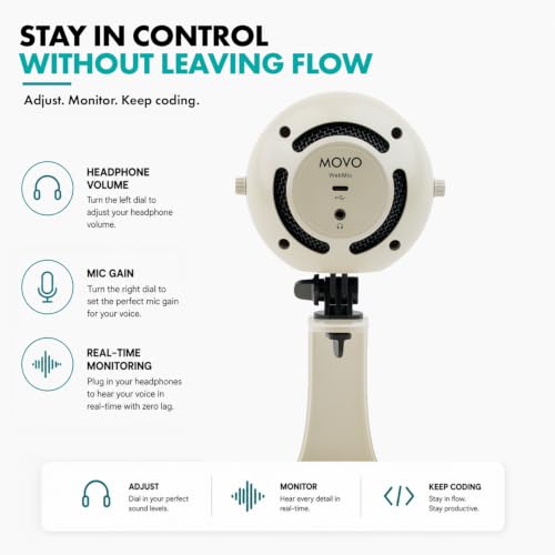 Movo WebMic USB Dictation Microphone in White – Cardioid for Vibe Coding - color: Pearl White