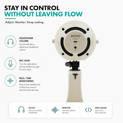 Movo WebMic USB Dictation Microphone in White – Cardioid for Vibe Coding - color: Pearl White