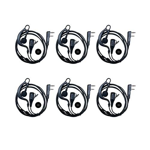 SHON Walkie Talkie Headset with Mic, Compatible Kenwood Baofeng and Retevis Radios 2 Pin G-Shaped Ear Hook for Police Law Enforcement (6 Set/Black) - size: M/6 Set