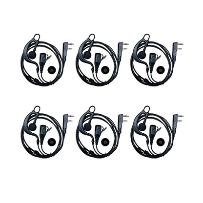 SHON Walkie Talkie Headset with Mic, Compatible Kenwood Baofeng and Retevis Radios 2 Pin G-Shaped Ear Hook for Police Law Enforcement (6 Set/Black) - size: M/6 Set