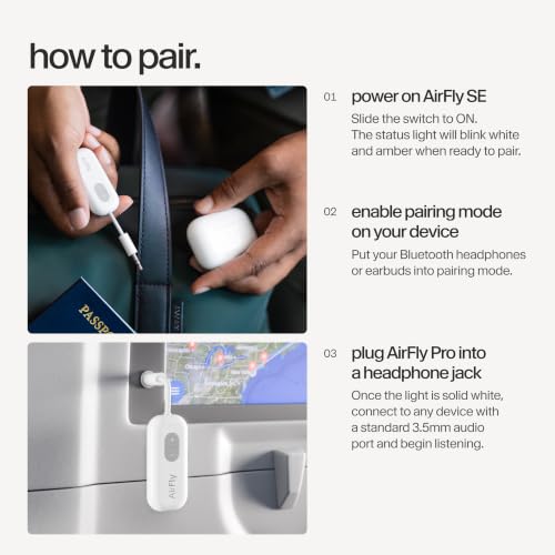 Twelve South AirFly SE, Bluetooth Wireless Audio Transmitter Adapter, White | Bluetooth Adapter for AirPods/Headphones, 20+ Hr Battery, Works with 3.5mm aux Jacks on Airplanes, TVs, Gym Equipment, Travel - color: White, style: AirFly SE